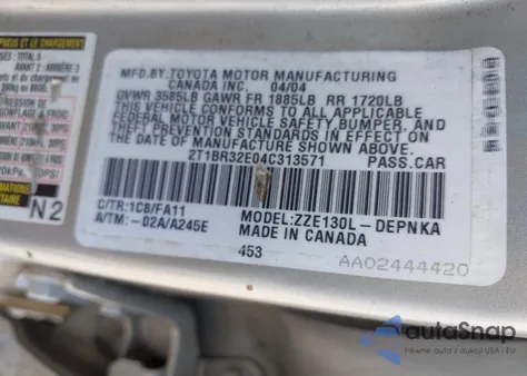 2004 Toyota Corolla Ce/Le/S из США, поврежденный, VIN 2T1BR32E04C313571